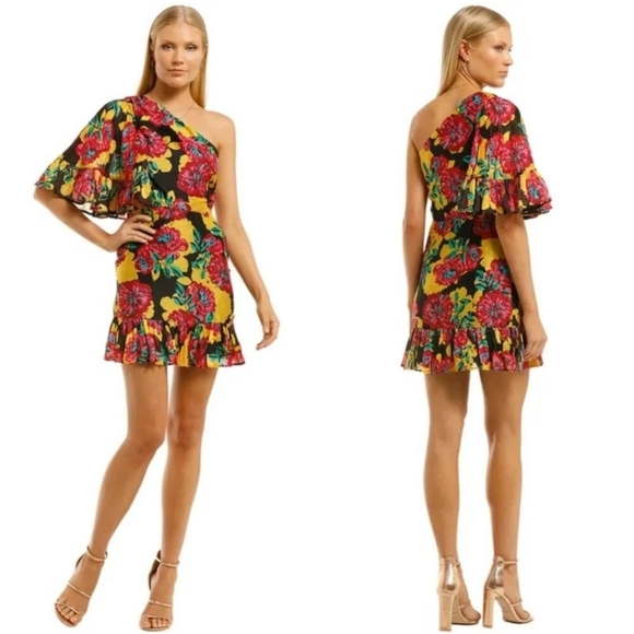 La Maison Talulah Barcelona Bloom Floral One Sleeve Mini Dress Silk Blen… - Picture 4 of 12